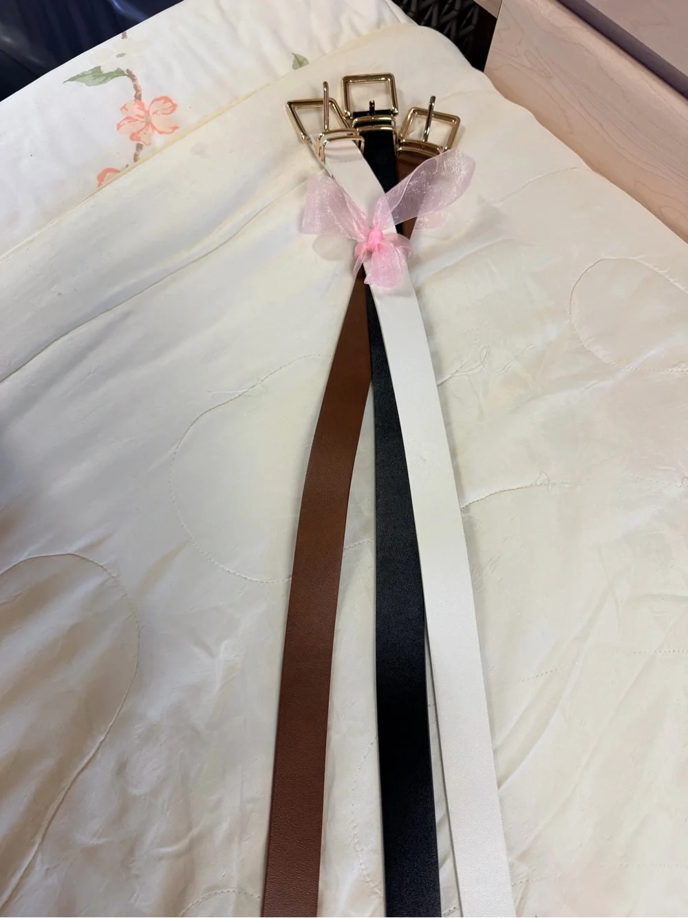 Classic Trio Leather Belts - Brown, Black & White. NEW -never used too big